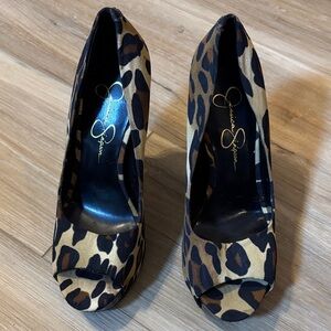 Jessica Simpson Leopard Print Peep Toe Heels